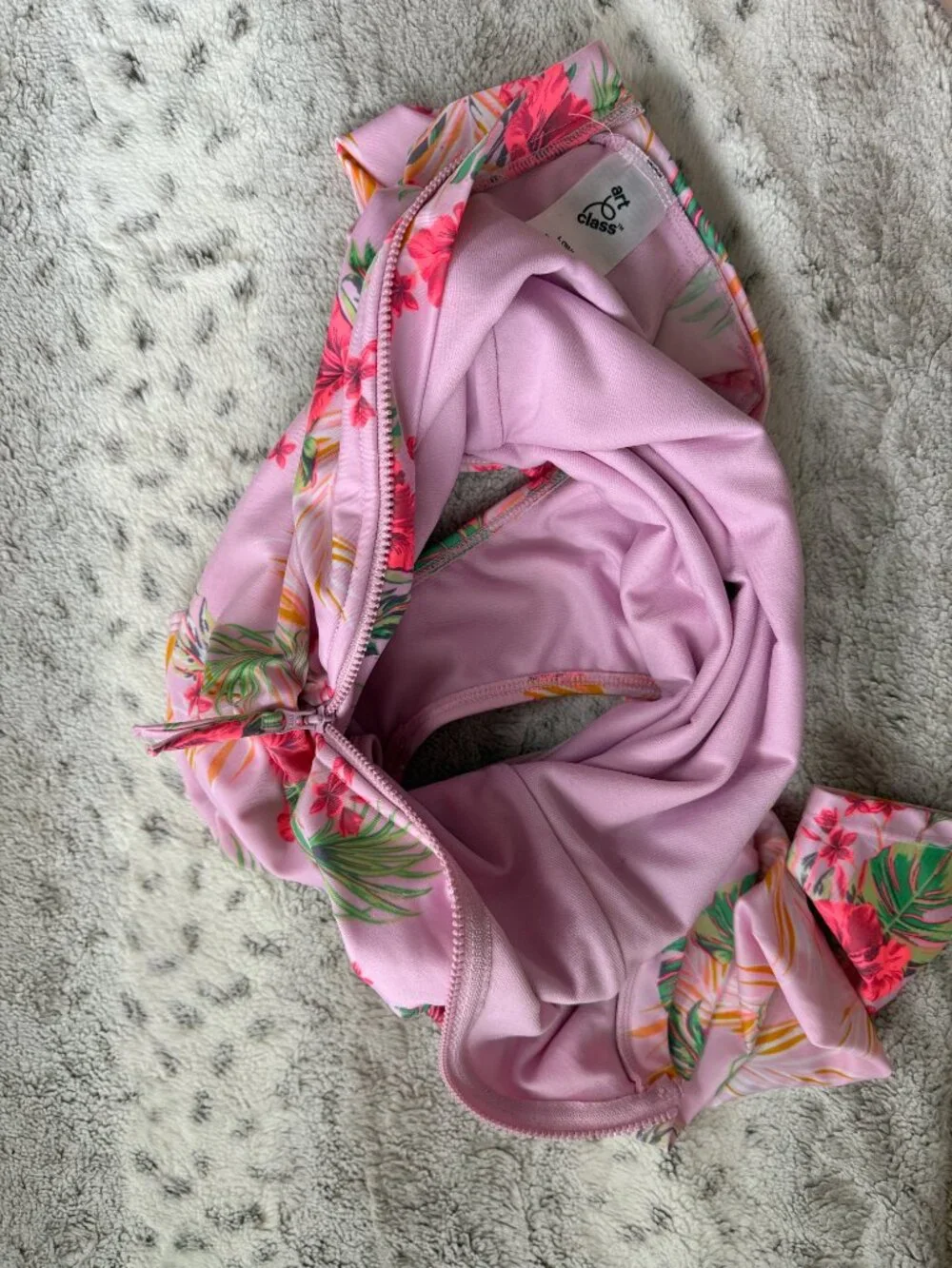 Art Class pink long sleeve swimsuit girls large tropical floral summer beach